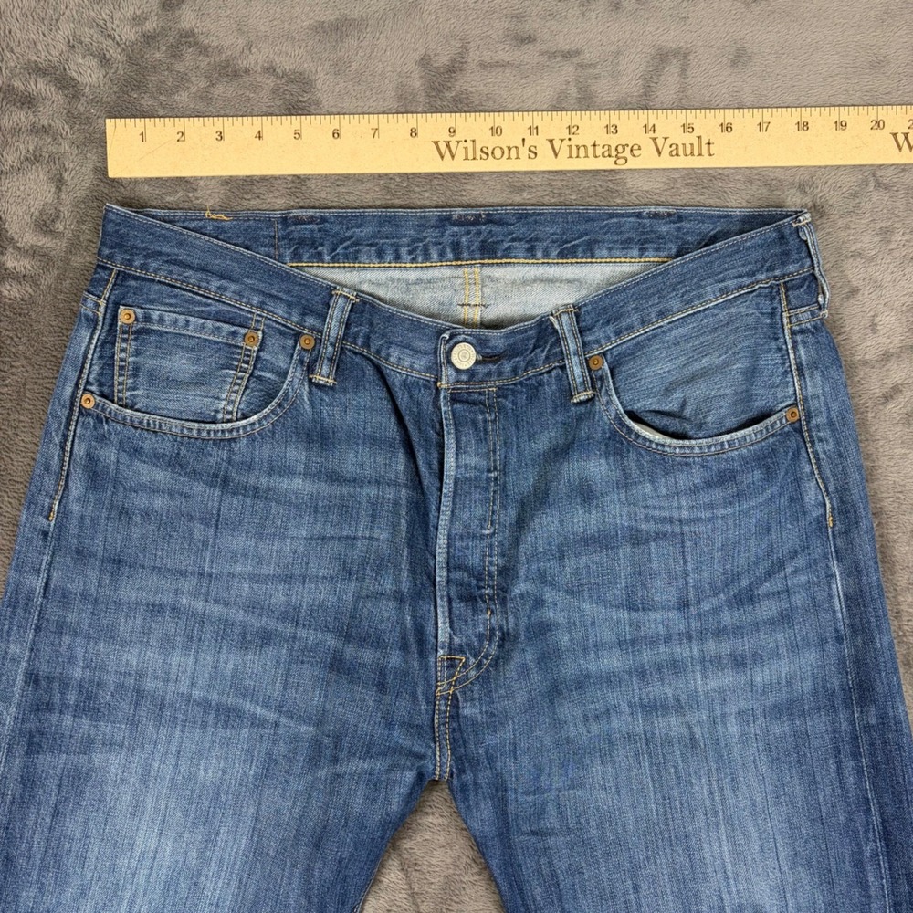 Levi Strauss Jeans Mens 38 Blue 501 Original Fit Button Fly Straight Denim Baggy - Picture 5 of 9